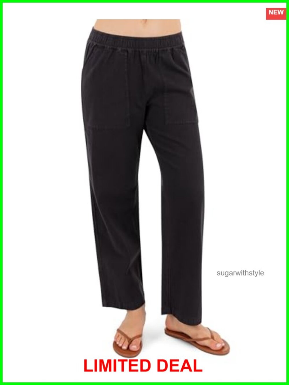 Hurley Wavy Days Wide Leg High-Rise Cotton Twill Casual Pants